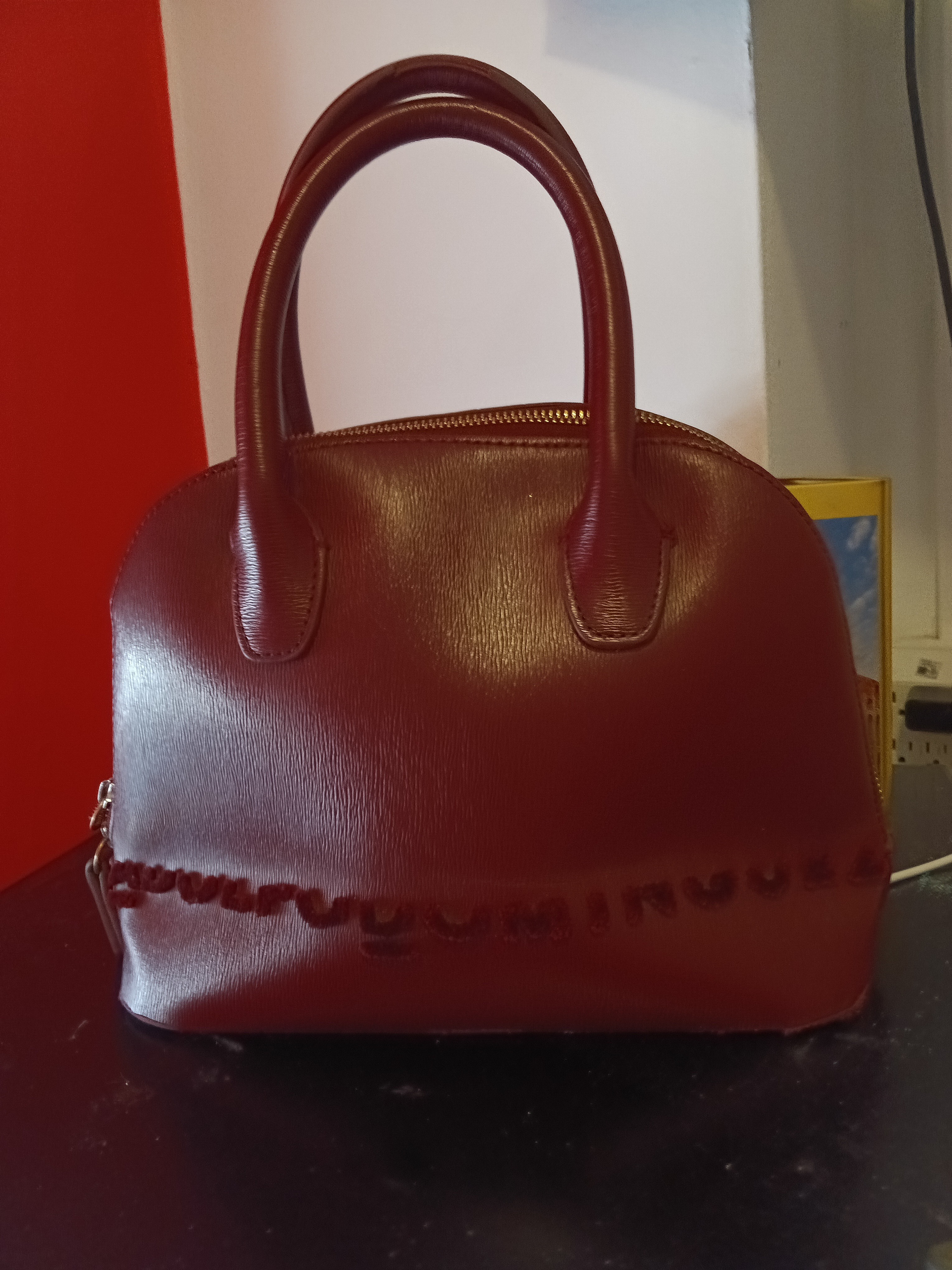 Elegant Adolpho Dominguez Burgundy Dome Satchel Handbag